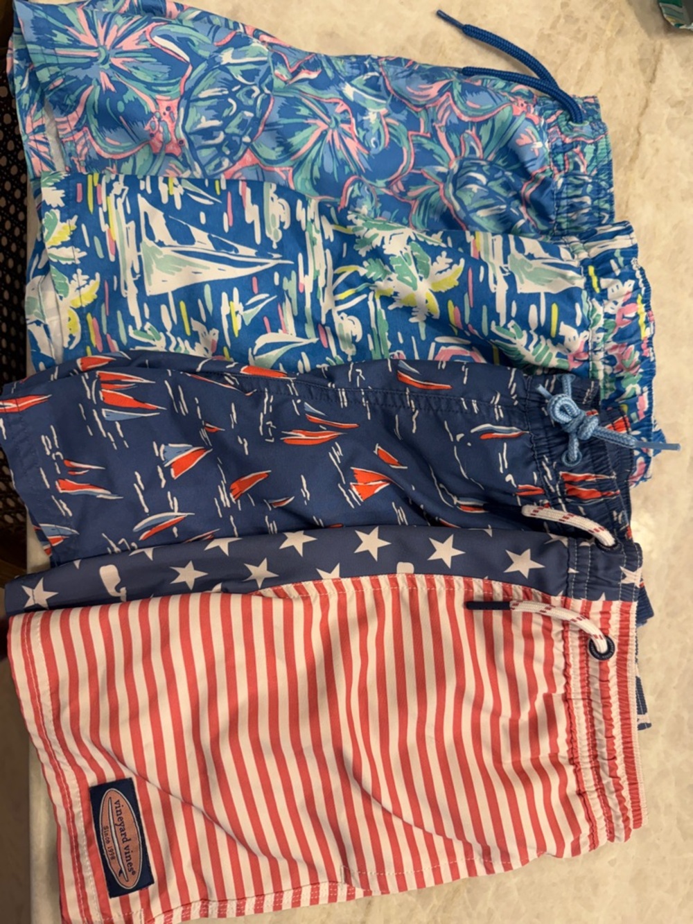 Vineyard Vines Boys' Multi-Pattern Swim Trunks in Blue, Red, White, Pink, Green